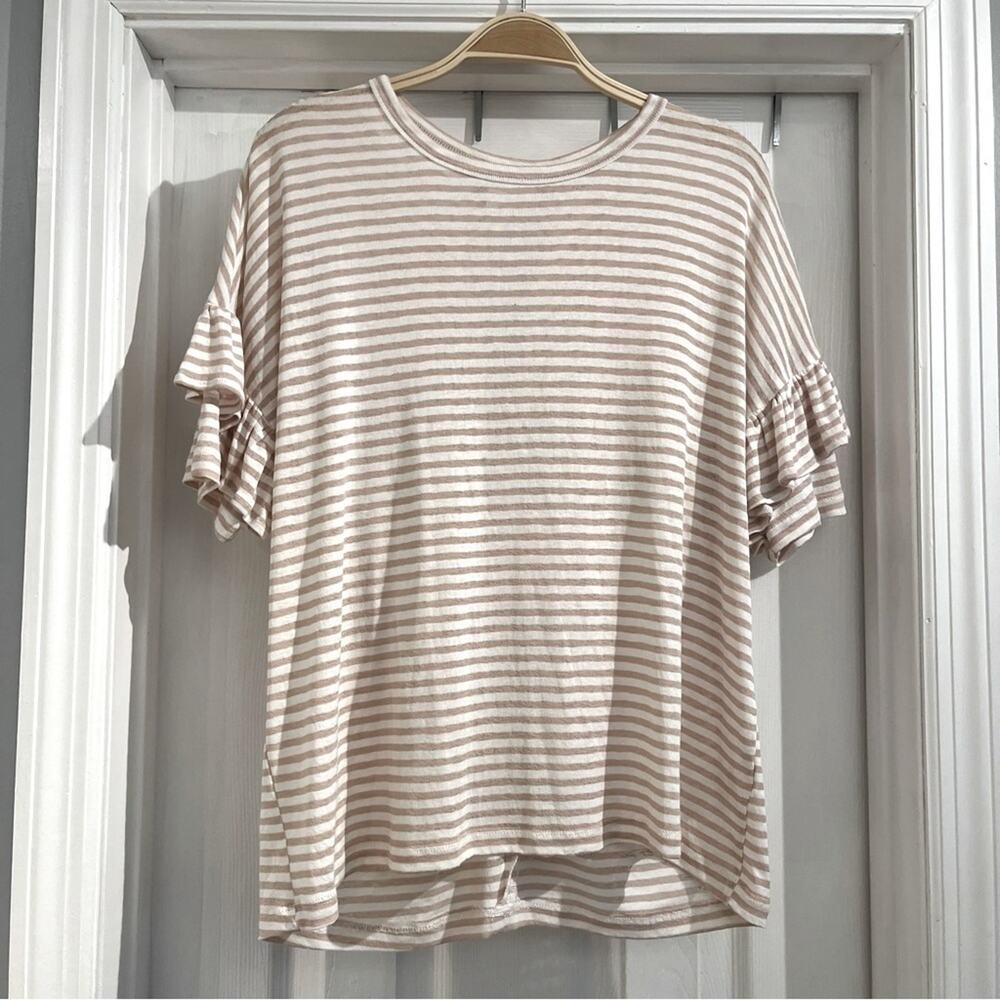 Mustard Seed (Anthropologie) Tan/White Striped Short Sleeve Shirt Sz S​